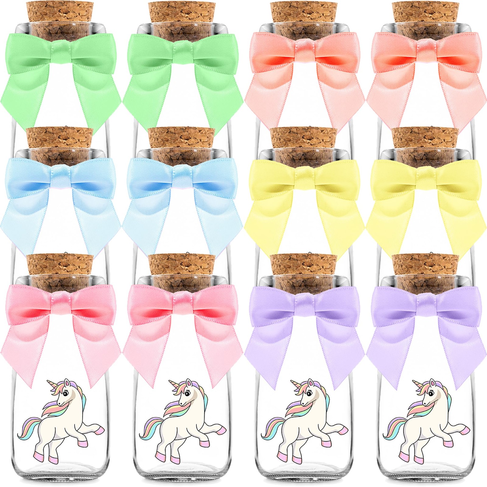 12 Pack Unicorn Party Favor Glass Bottles with Pastel Ribbons - Vintage Unico...