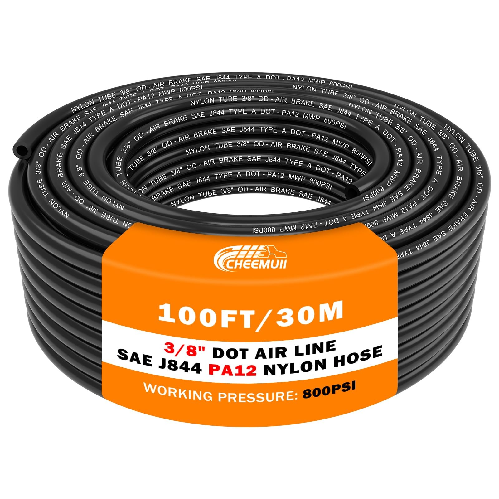 100 FT 3/8 Pneumatic Tubing 3/8" PA12 Nylon DOT Air Line SAE J844 DOT Air Hos...