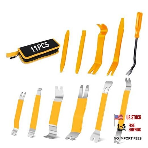 11PCS Trim Removal Tool Kit, Metal & Nylon Pry Tools Set for Car 11Pcs Yellow