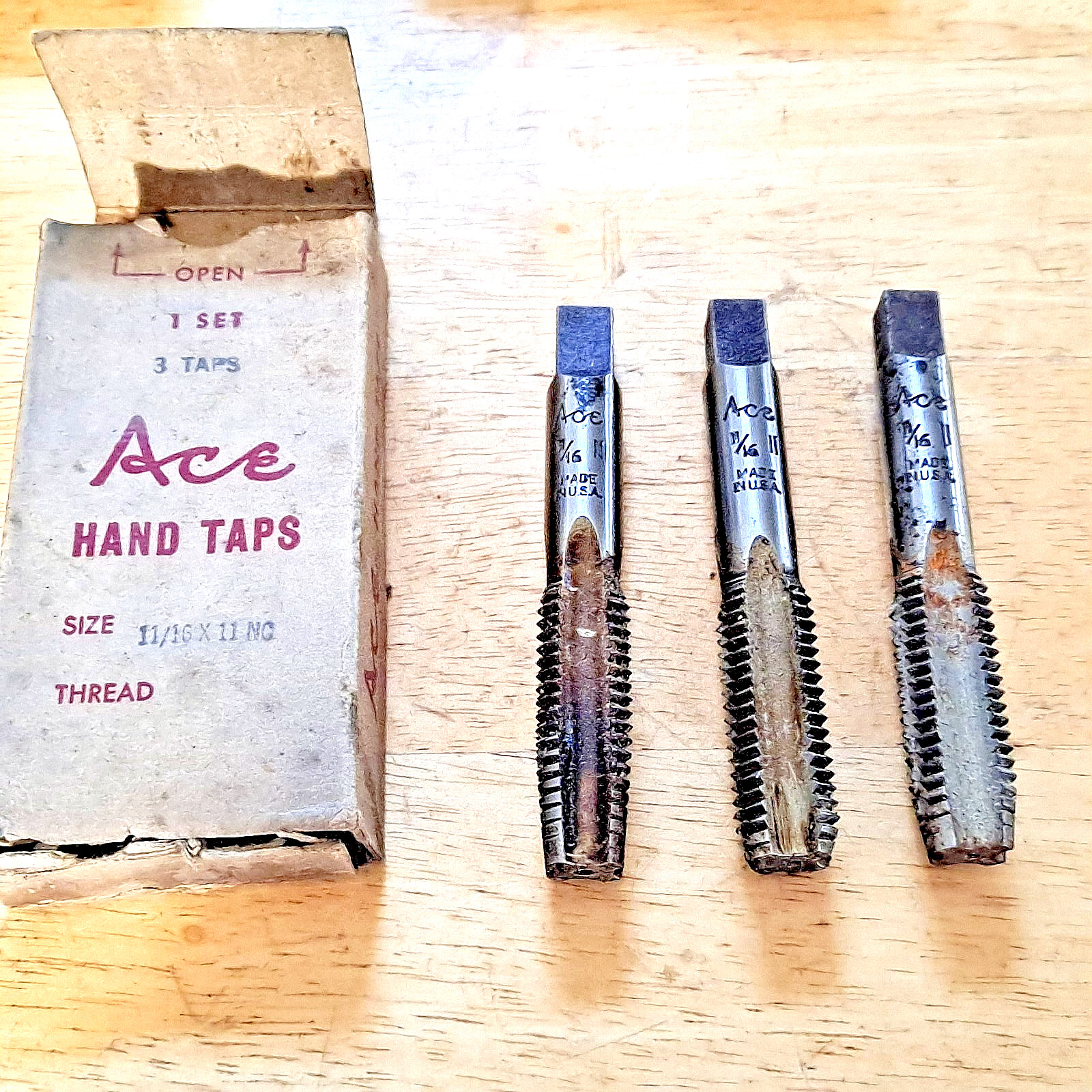 Box Of 3 Ace Hanson 11/16-11 NC Tapered  Hand Tap  USA NEW NOS FREE SHIPPING
