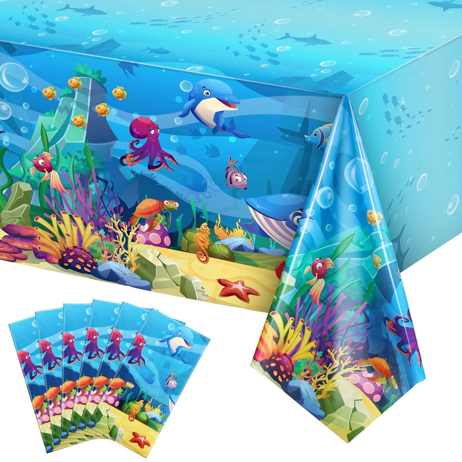 Tiamon 6 Pack Sea Party Tablecloth Ocean Animals Table Cover Underwater Creat...