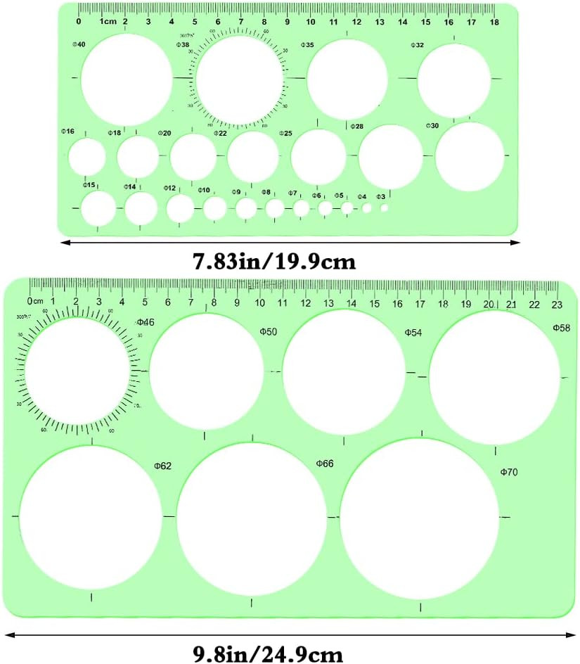 2 Pcs Circle Template for Drawing, Ruler Quilling Tool, Round Hole Ruler Tool, M