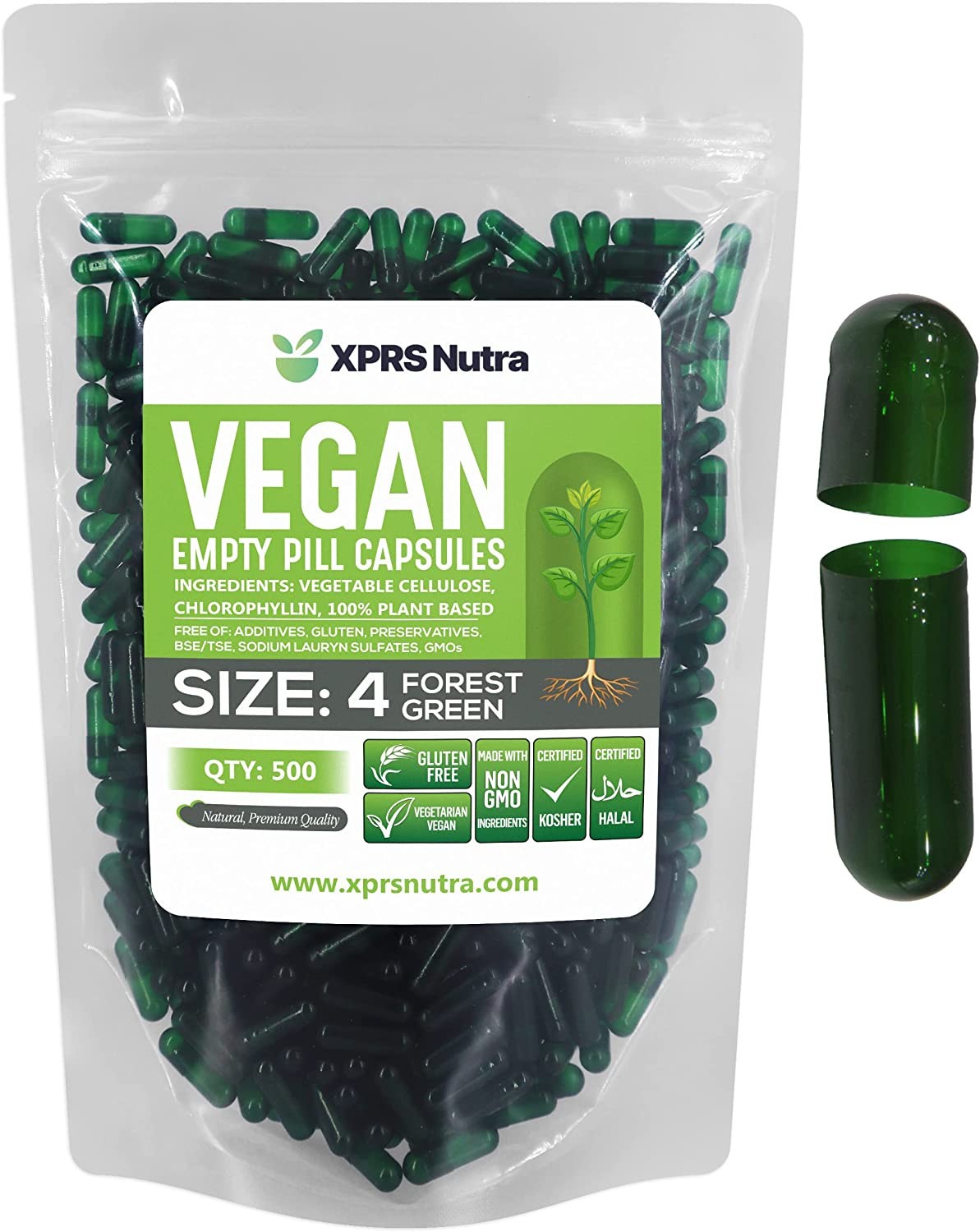 Size 4 Forest Green Empty Vegan Capsules Kosher Pill Vegetable Veggie Veg Caps