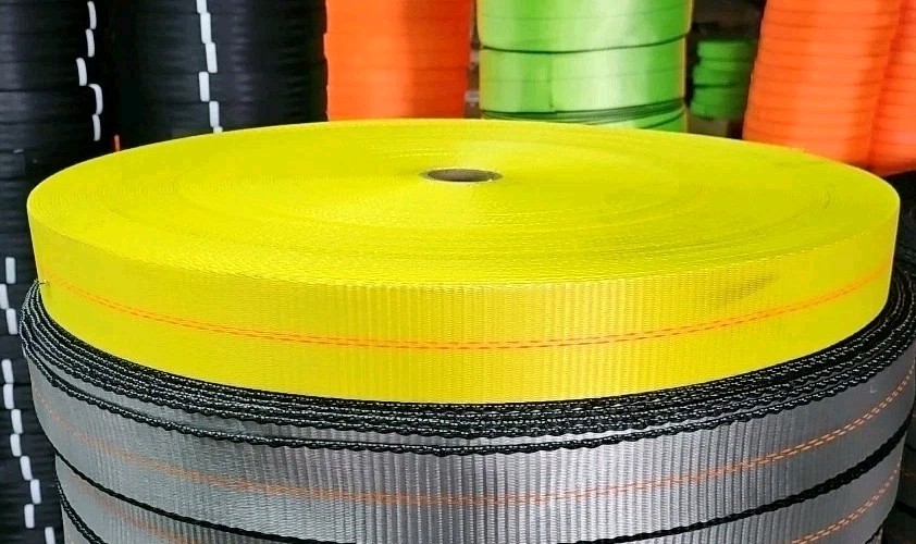 285' Roll of 2" Yellow w/ Orange Center Stitching Tie Down Webbing 4 Avail! NEW!