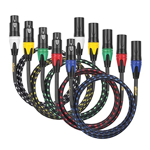 Clef Audio Labs XLR Male to XLR Female, 5 Color Braided -3FT-5PK