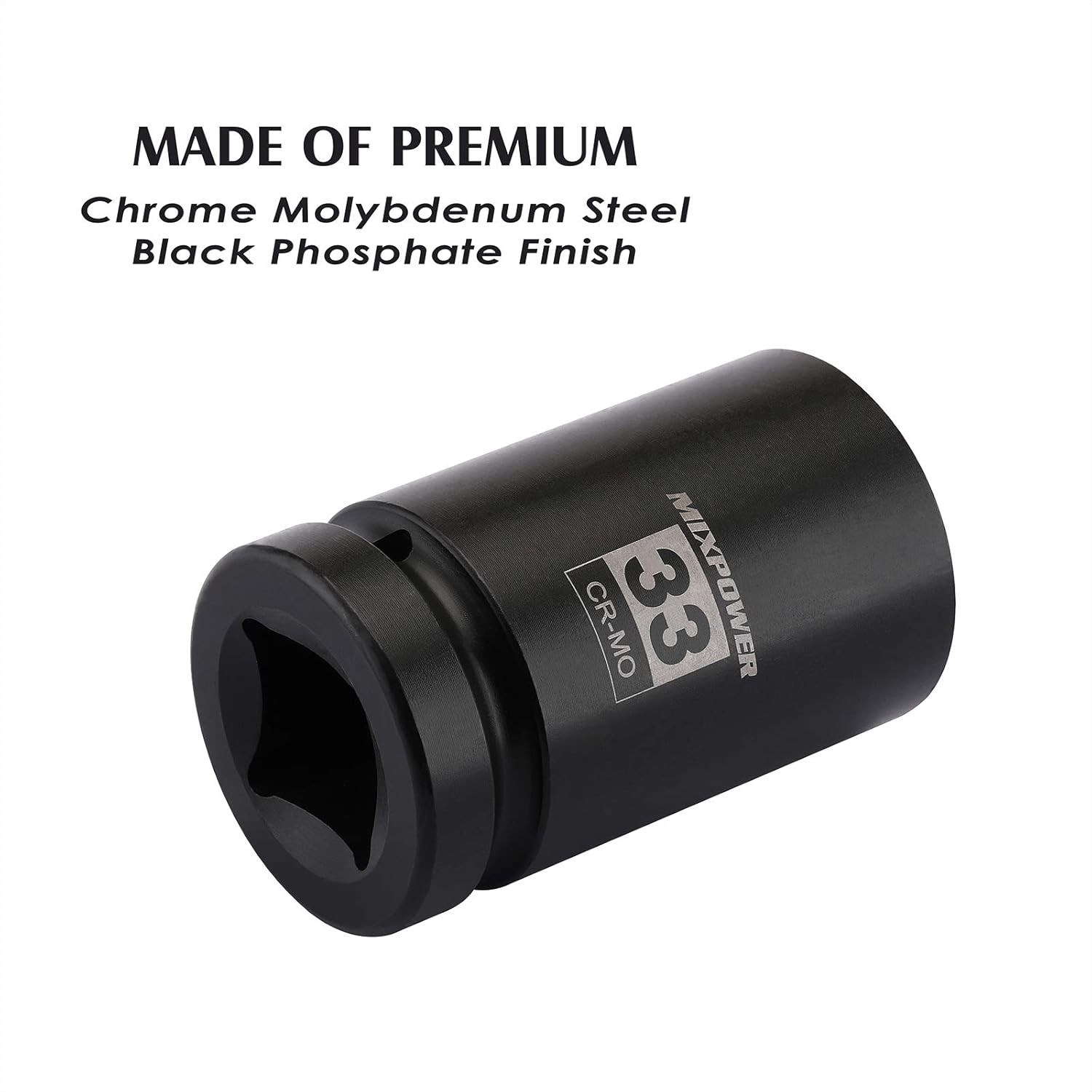 MIXPOWER 1 Inch Drive Deep Impact Socket, CR-MO, 33mm, 6 Point, Radius 33mm