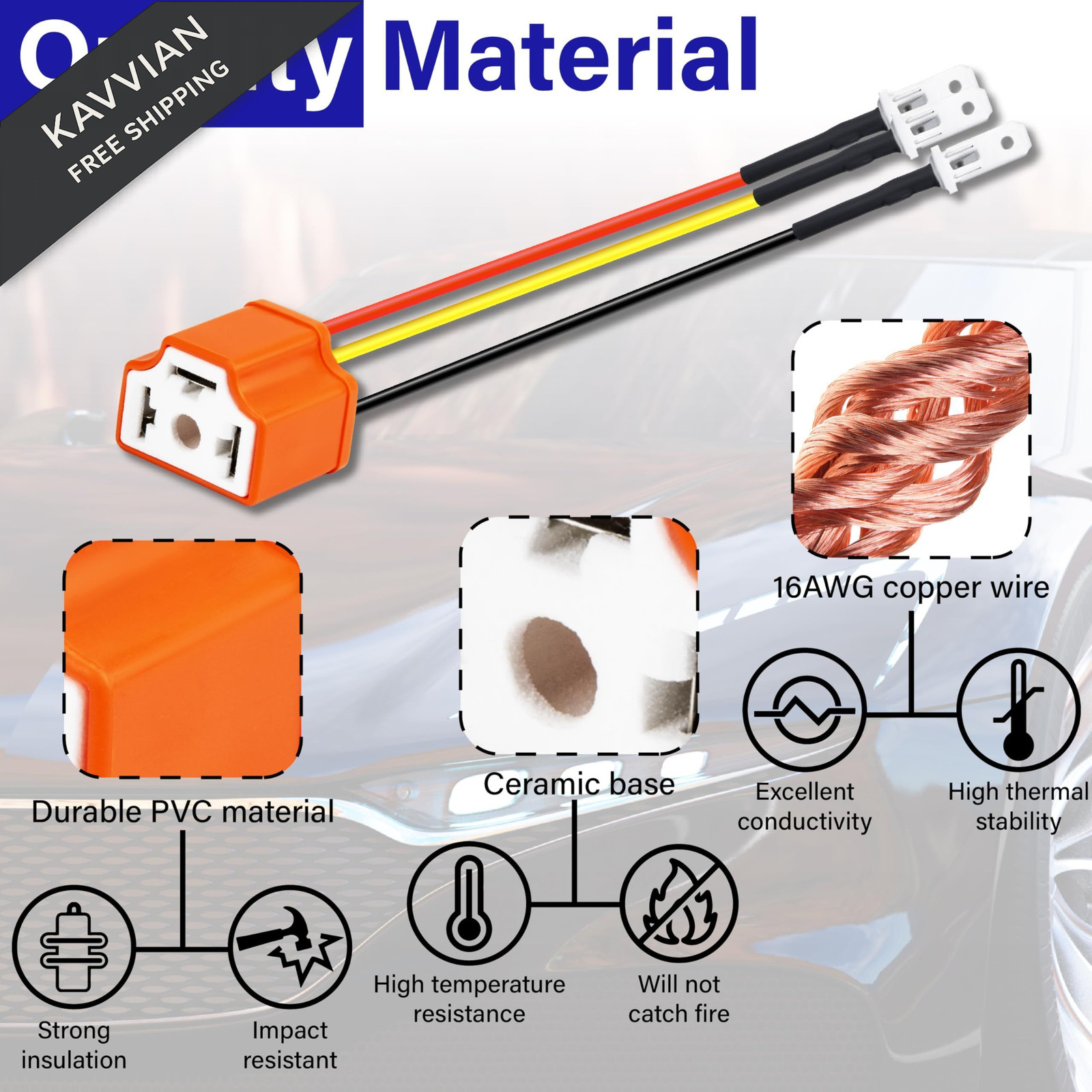 2 PCS H4 HB2 9003 Headlight Socket Wire Connector, 16AWG Ceramic Multicolored