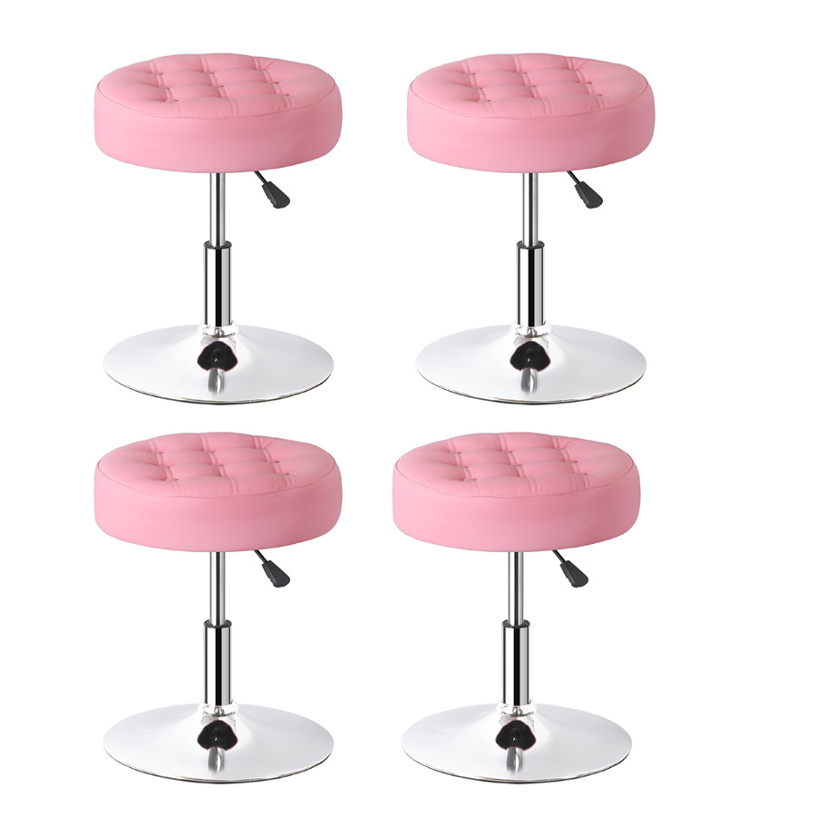 4X Vanity Stool Makeup Room Seat Chair Adjustable Height PU Leather Round Pink