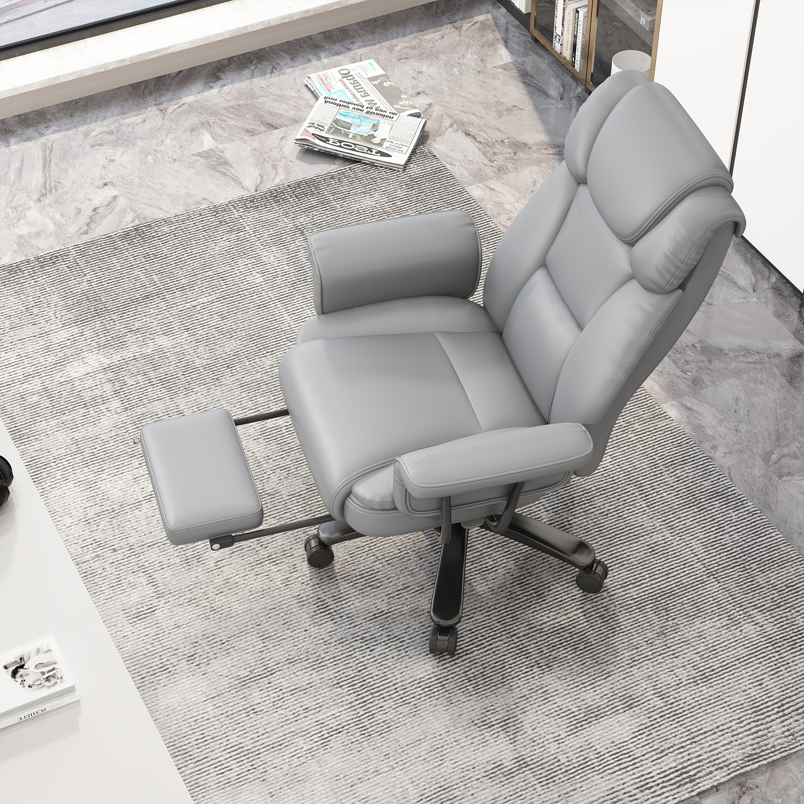 Big and Tall Office Chair Reclin with Footrest High Back Desk Chair 400LBS Gray