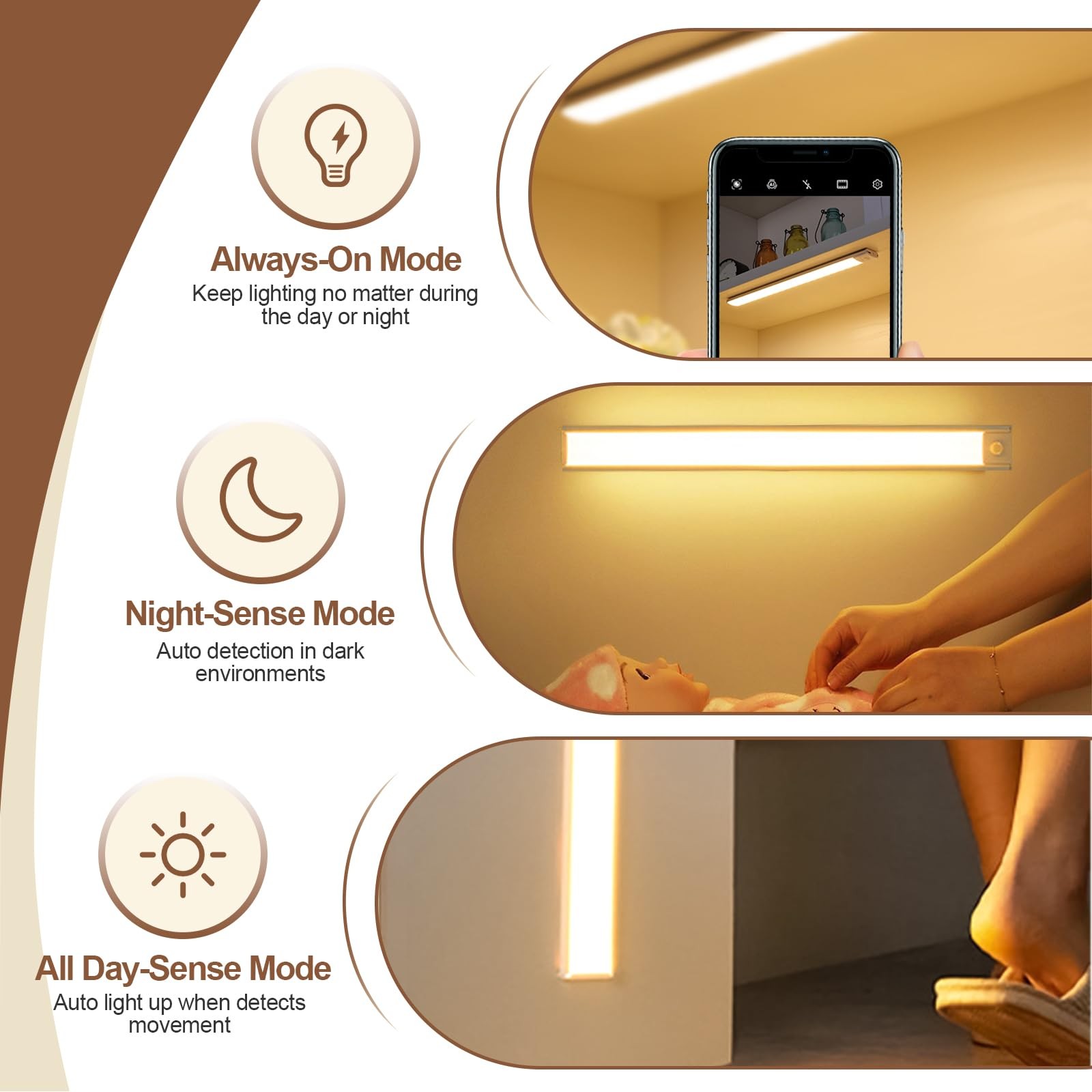 58 LED Motion Sensor Under Cabinet Lights, 3 Color Temperature Dimmable Ultra...