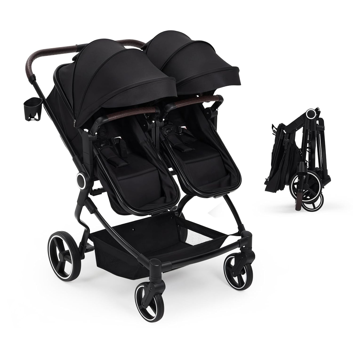 Twins Side by Side Double Stroller Lightweight Fold Travel Stroller Adjustable