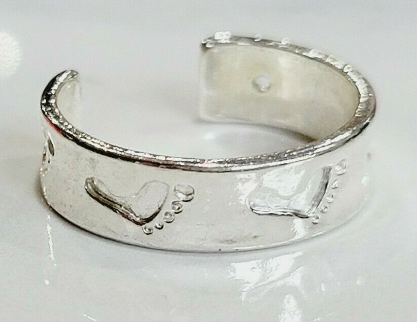 925 Sterling Silver Adjustable Footprint Toe Ring