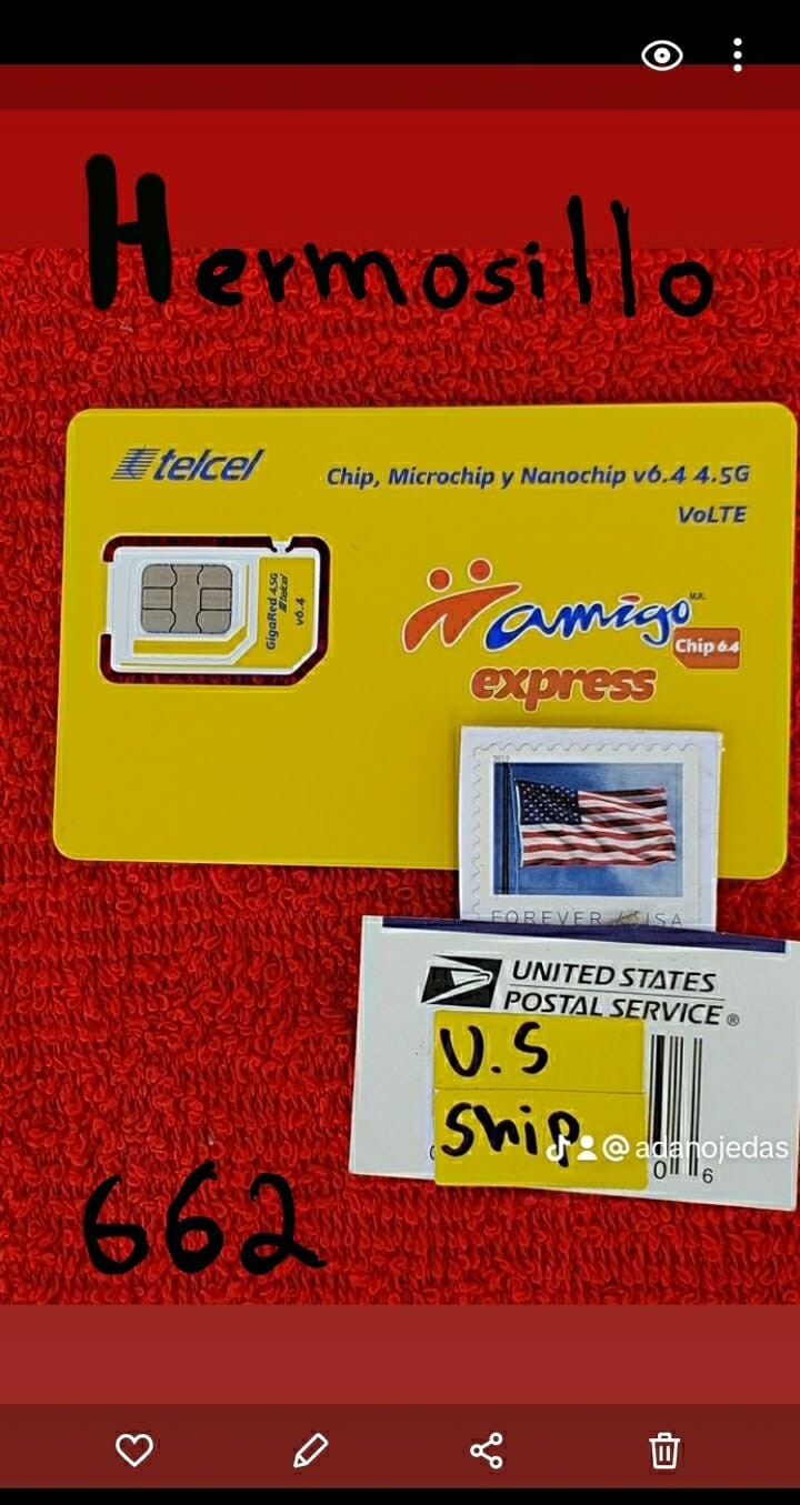 SIM CARD TELCEL HERMOSILLO SONORA MEXICO AREA 662 (YOU NEED ID MEXICAN)