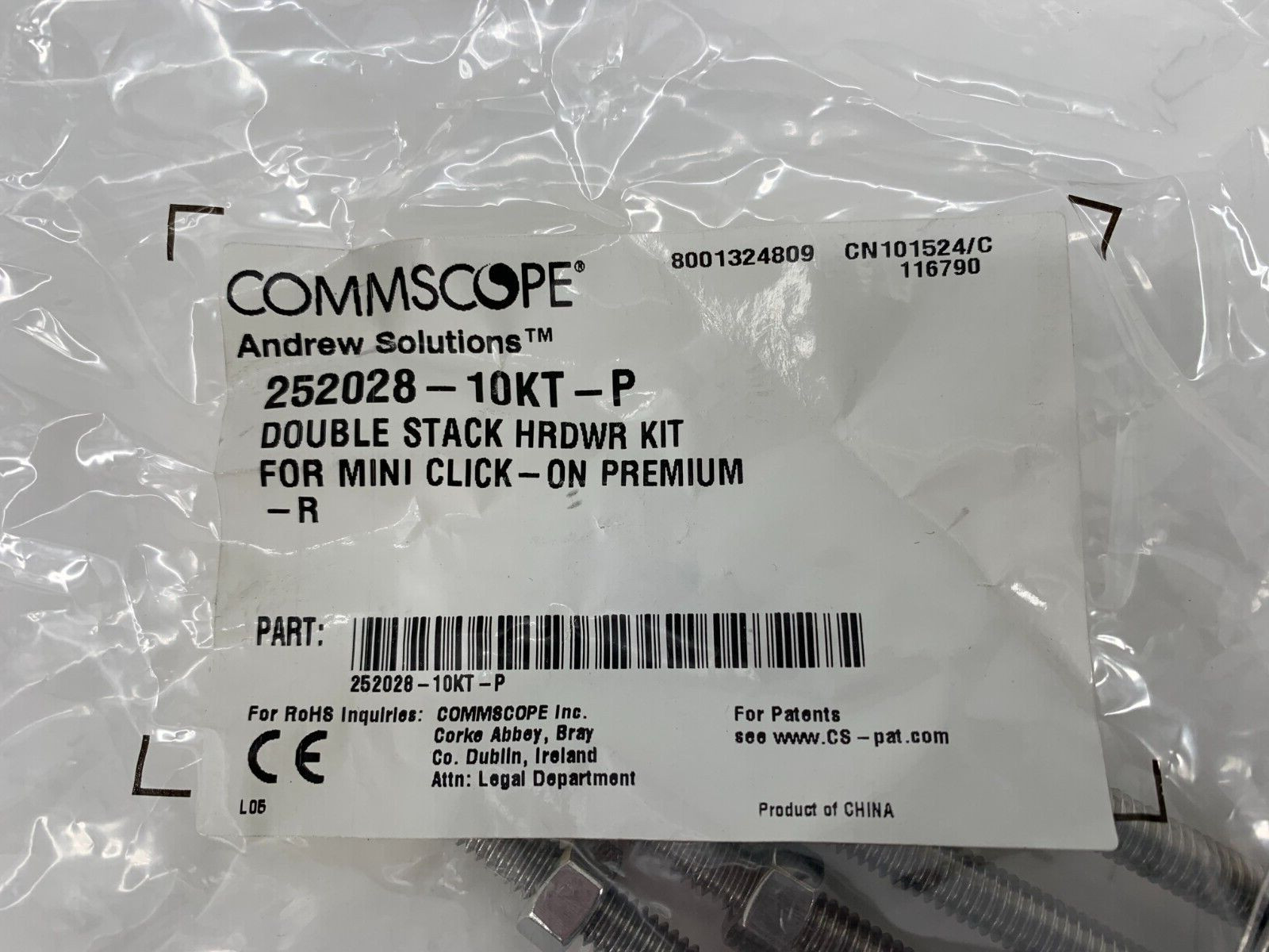 Commscope 252028-10KT-P Double Stack SS Hardware for Mini Click On Hanger 10/PKG