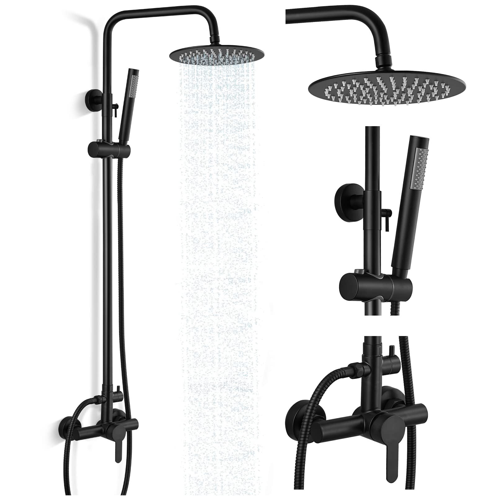Black Shower Faucet Set 8"Rainfall Shower Head Combo System with Mixer Valve Kit
