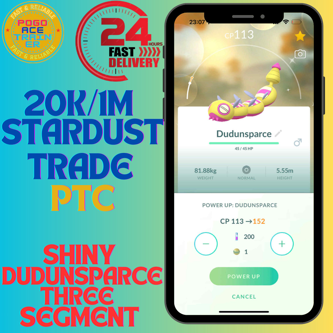 ✧ PTC-20k-1M StardustTrade ✦ Shiny Dudunsparce Three Segment ✦ 24hDelivery