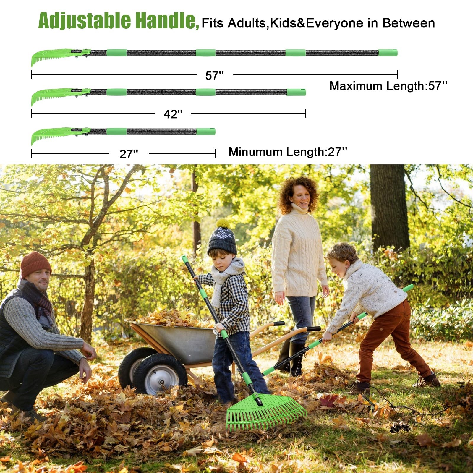 Plastic Leaf Rake - Upgraded Anti-Break Nylon Head,65" Adjustable Outdoor Yar...