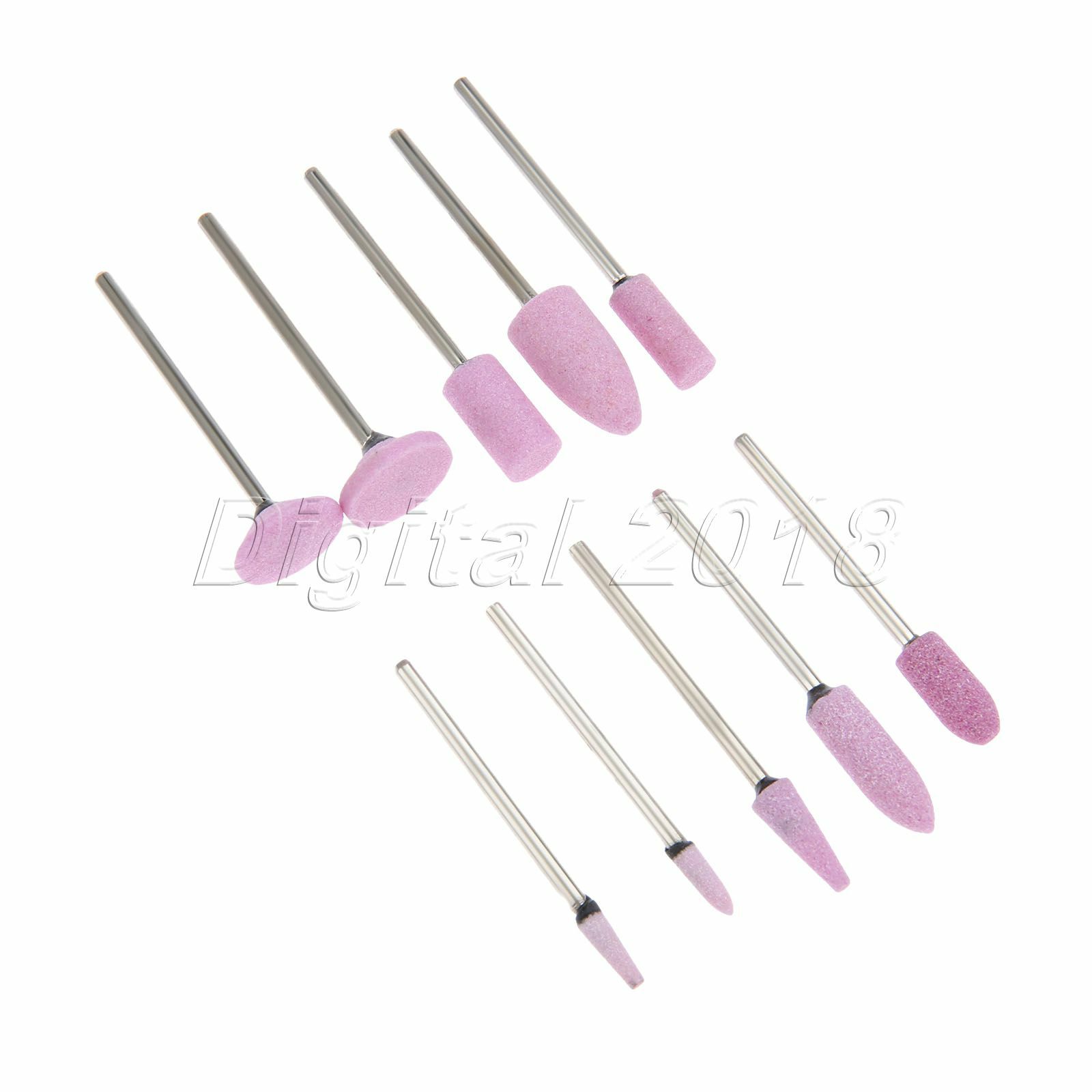 Red Corundum Mixed Shape Drill Bits Point Grinding Head Nail Tip Buffer Tool 10x