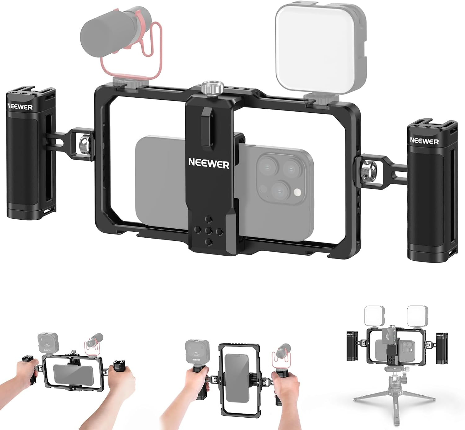 NEEWER Upgraded Phone Rig Vlogging Kit, Video Stabilizer with Dual Handle, Wirel