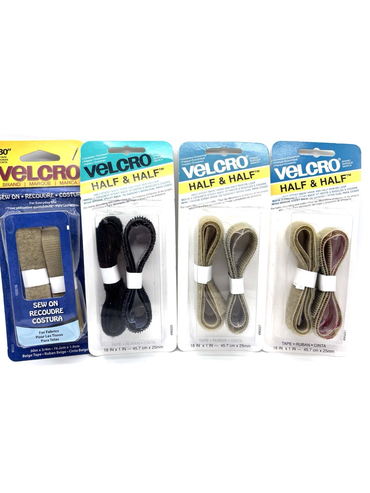 Lot 4 Vtg 1995 Velcro Brand Sew On And Sticky Back Tape Half And Half 30” 18”