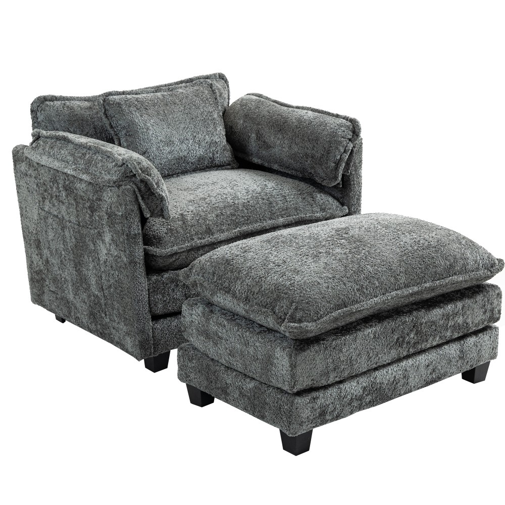 DARK GREY Oversized Boucle Sofa Bed – Portable Ottoman, Wider Seat,Deep Cushions