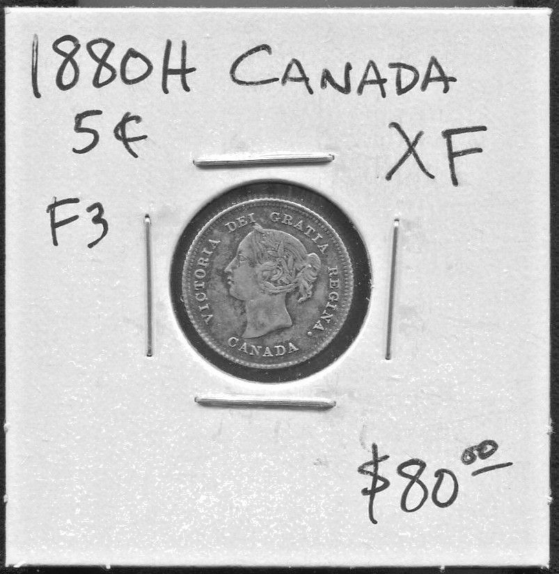 CANADA - BEAUTIFUL HISTORICAL QV SILVER 5 CENTS, OBVERSE # 3 - 1880 H  KM# 2