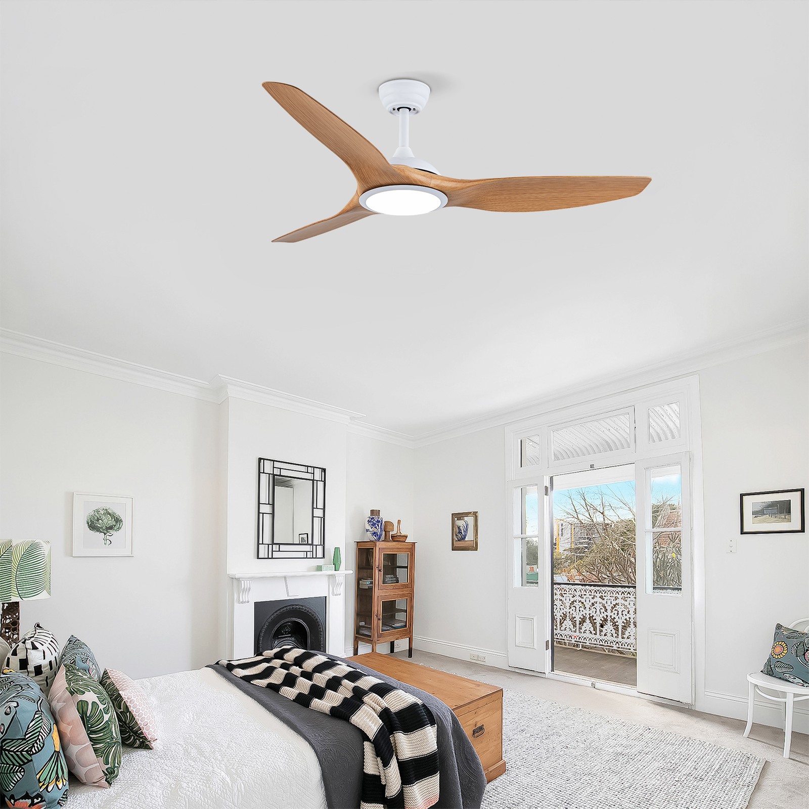 52 Inch ABS Blades Ceiling Fan With Light Kit ( LED Light Source),DC 6 Speed