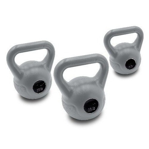 Barbell 30lb Vinyl Kettlebell Set (5, 10, 15 lbs), Gray