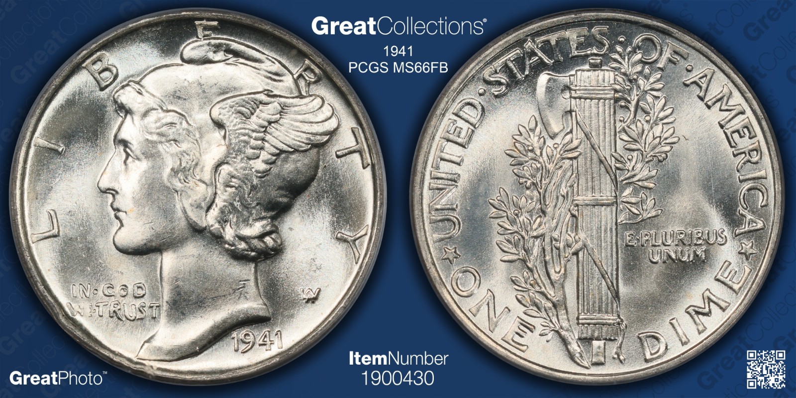 1941 Mercury Dime graded PCGS MS66FB ... Creamy White!
