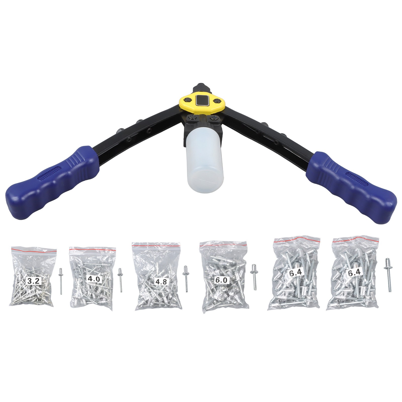 1/4 Multi-purpose Pop Rivet Gun Kit 210Pcs Blind Rivets 13" Hand Riveter Tool
