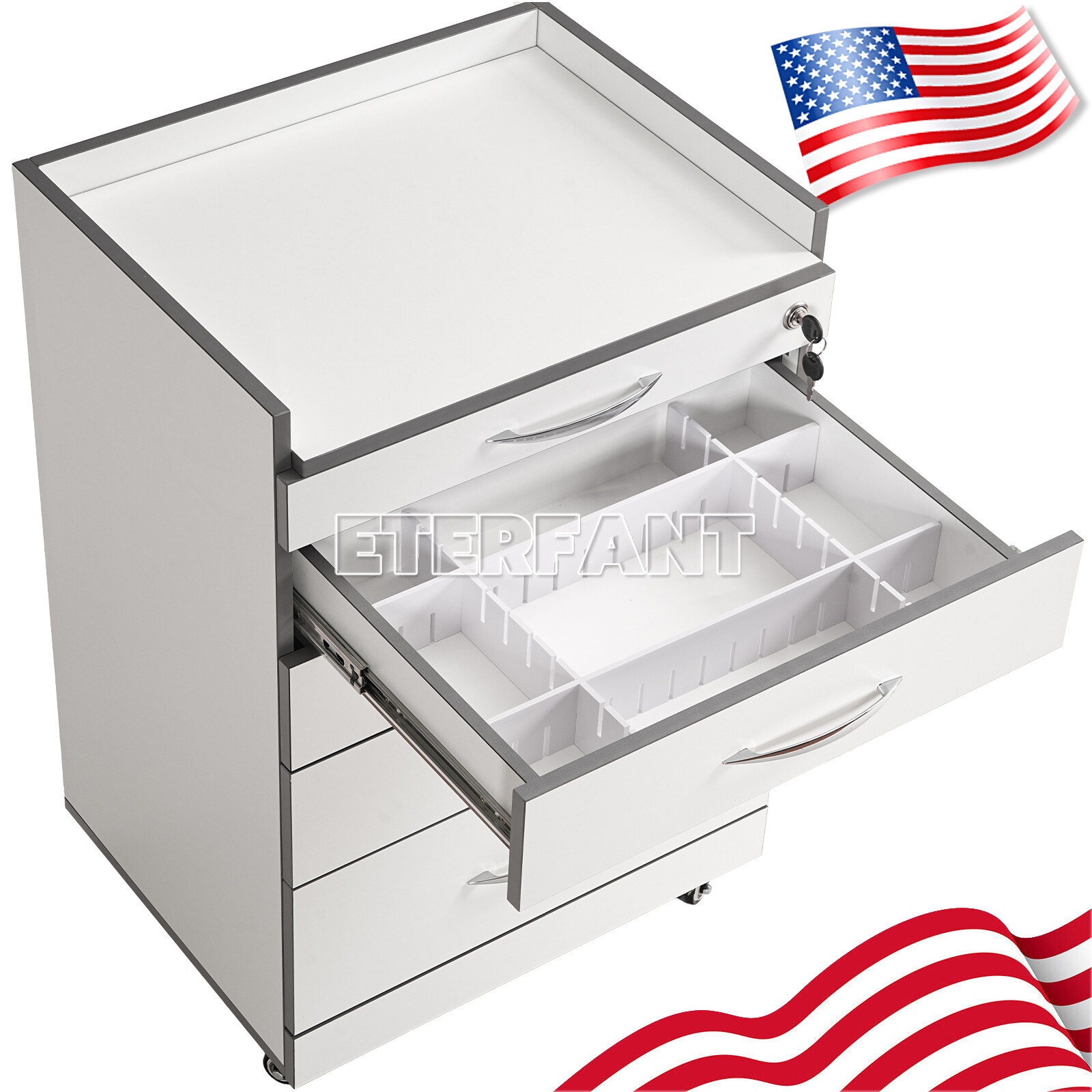 Dental Trolley Cart with Socket/Cart Acrylic Mobile Wooden Cabinet 4/5Drawers US