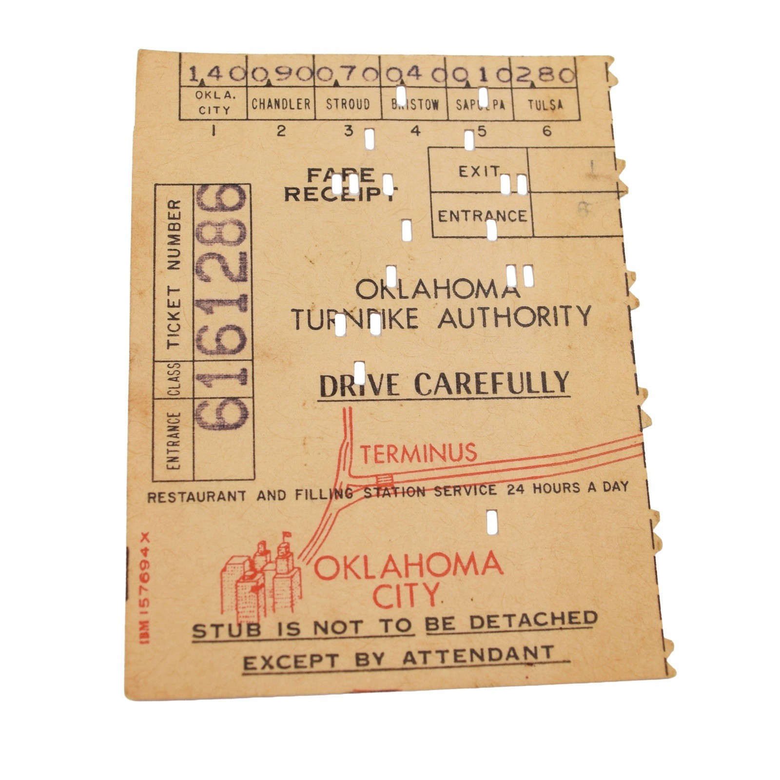 1955 Oklahoma Turnpike AUTHORITY - “IBM 157694X” COMPUTER PUNCH CARD - OK CITY