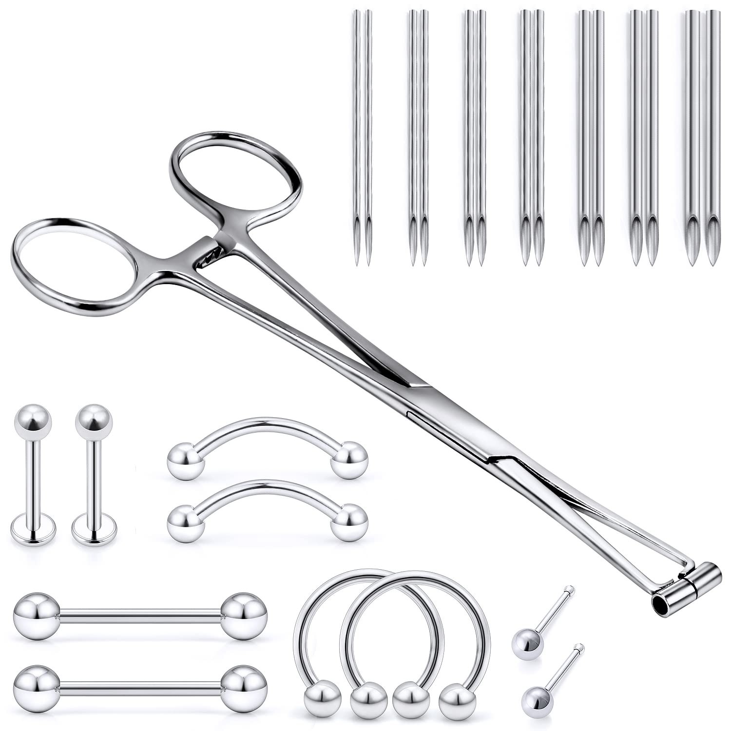 316L Surgical Steel Septum Forceps Piercing Clamp Tools with 10G 12G 13G 14G ...