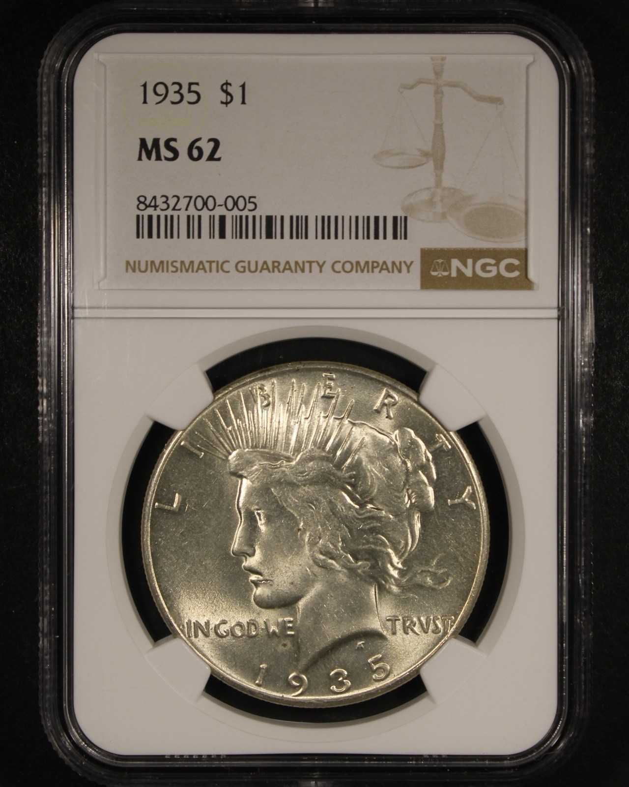 1935 Peace Dollar - $1 NGC MS62 - Flashy Example!