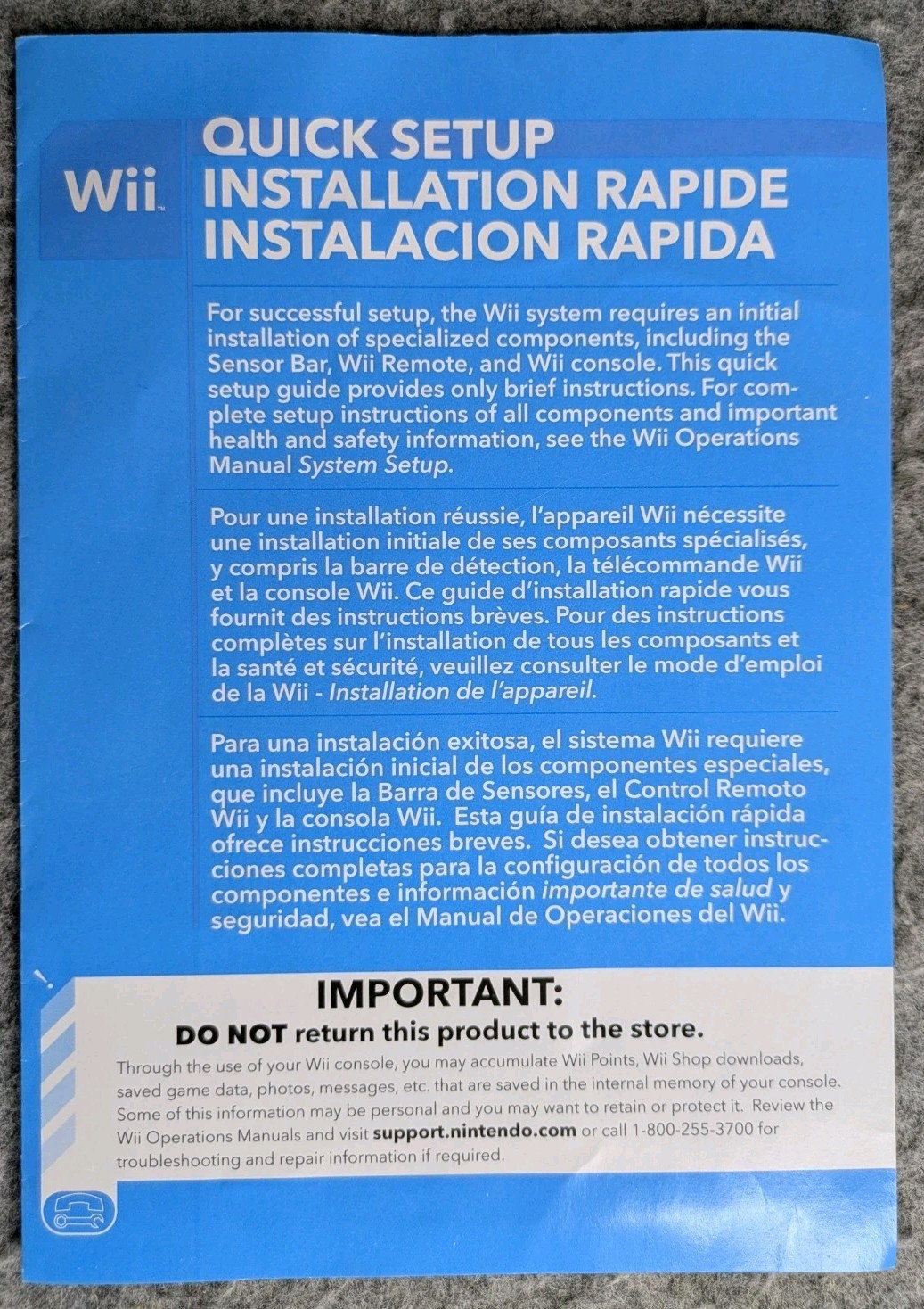 Nintendo Wii Quick Setup Installation Guide OEM Insert