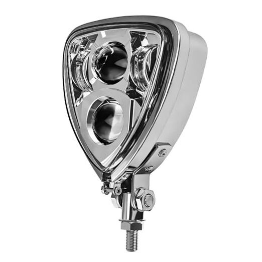 Triangle Motorcycle LED Headlight Motorbike Hi/Lo Beam Chrome / Clear Lens