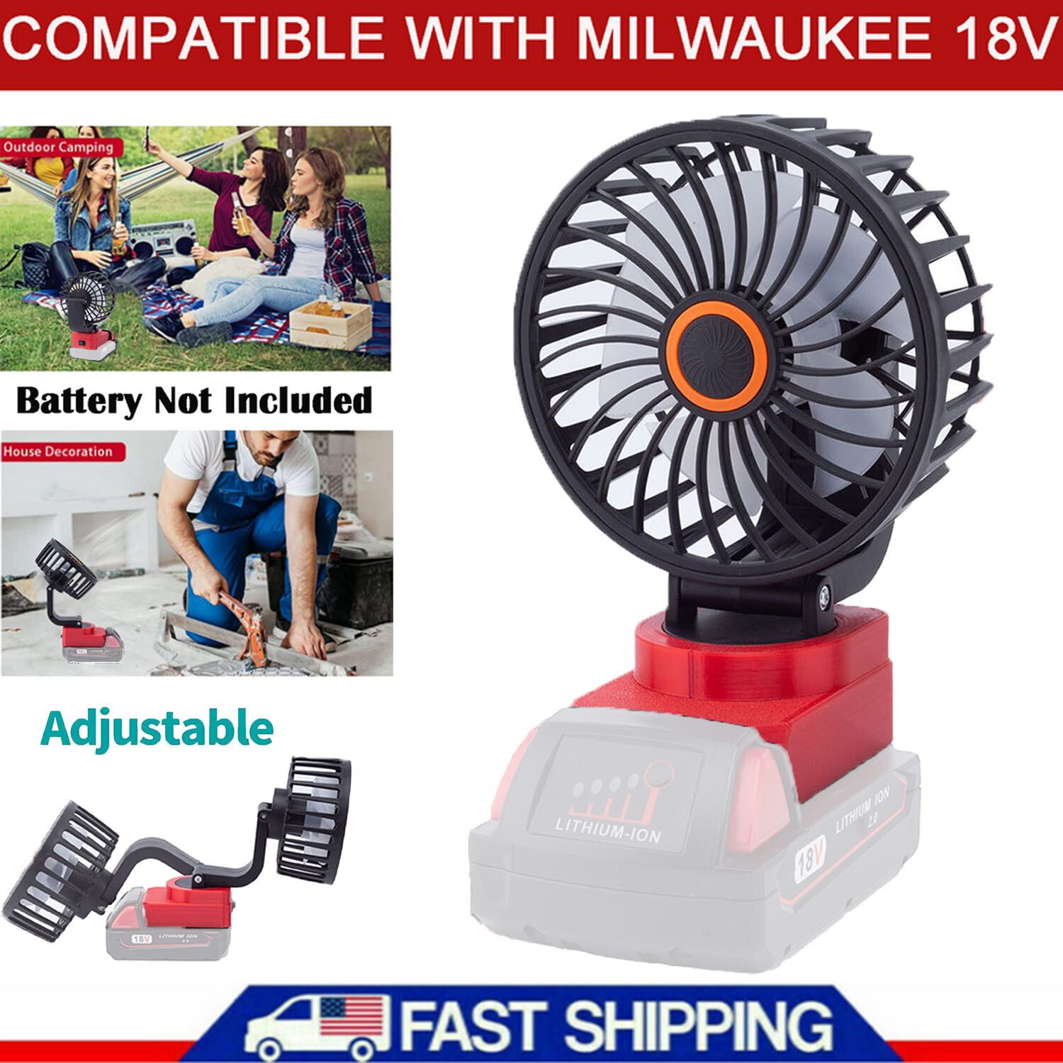 For Milwaukee 18V Outdoor Jobsite Fan Foldable Camping Fan Cordless Cooling Fan