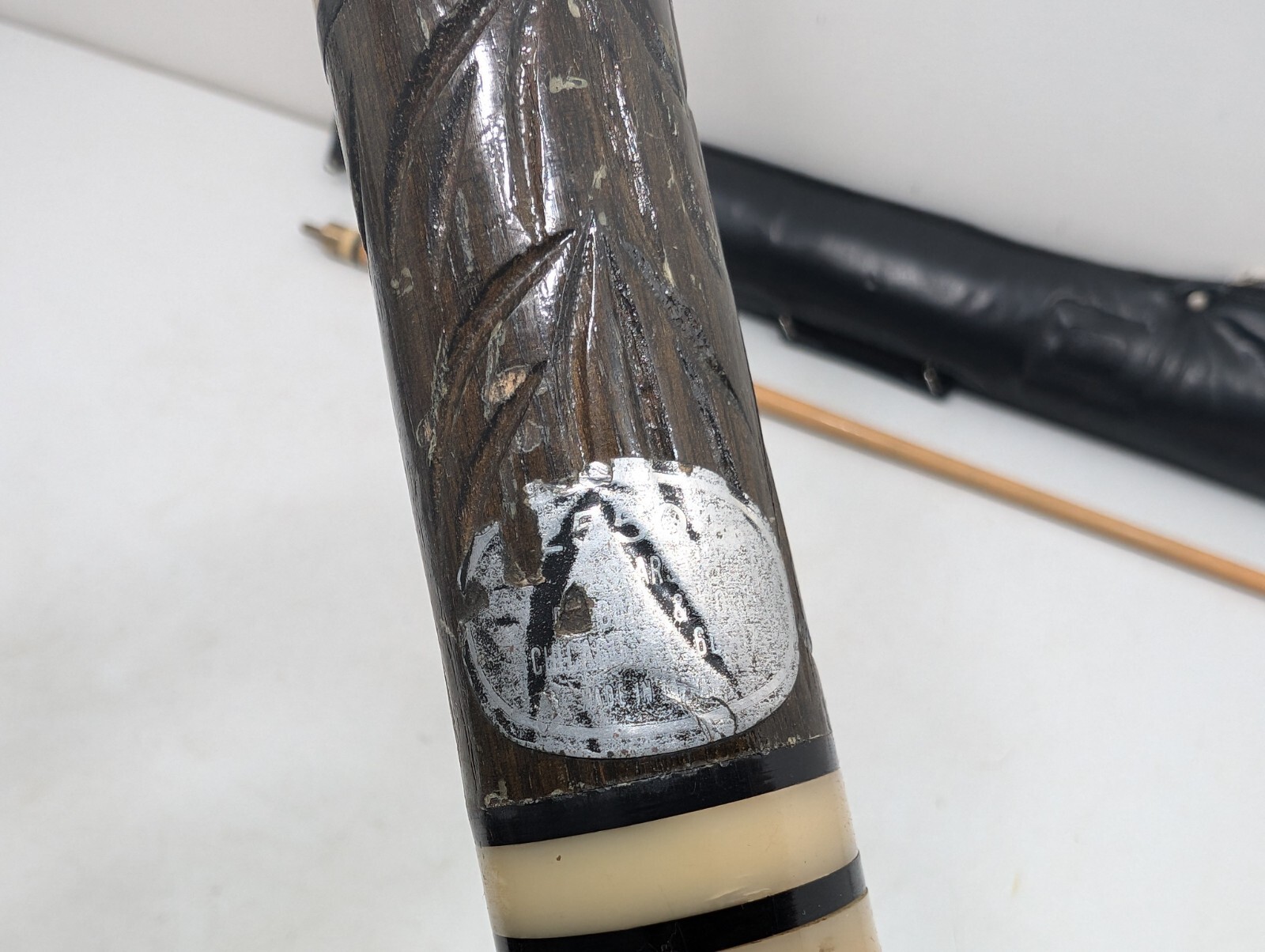 Vintage Pool Cue With Case - Tiki Bar Style Carved Wood Unique - Made In Hawaii