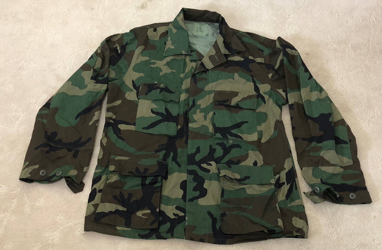 US Army Woodland Camo Combat Jacket Coat Large Regular Camouflage Unfaded