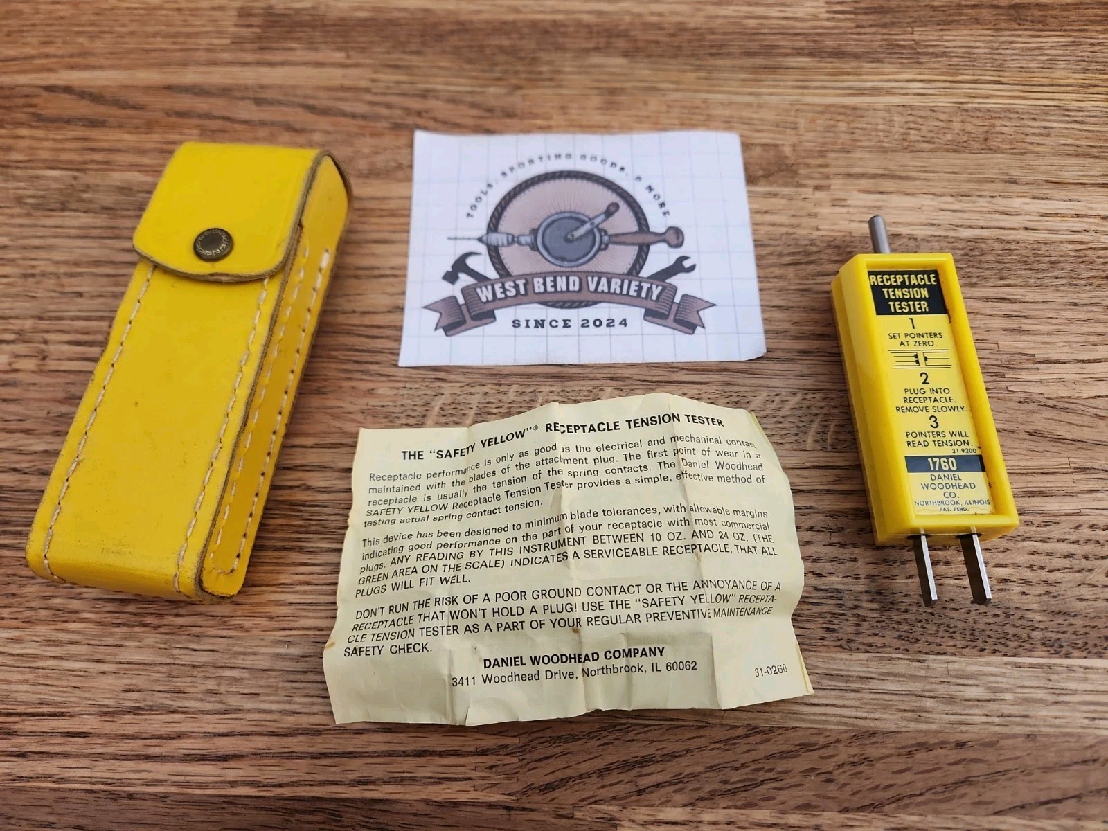 RARE Woodhead 1760 Receptacle Tension Tester with Leather Carrying Case