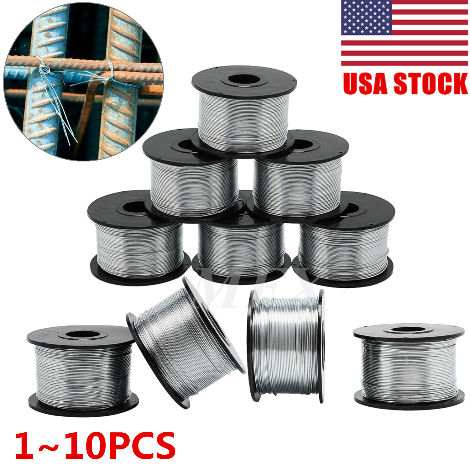 1~10 PCS Steel Rebar Tie Wire Coil 0.03'' 360FT for Automatic Rebar Tying Tool