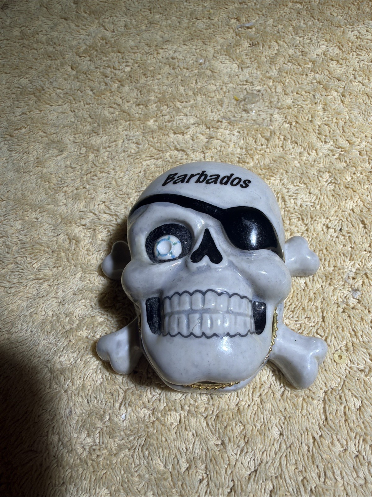 ceramic pill box/trinket Box skeleton Barbados Excellent