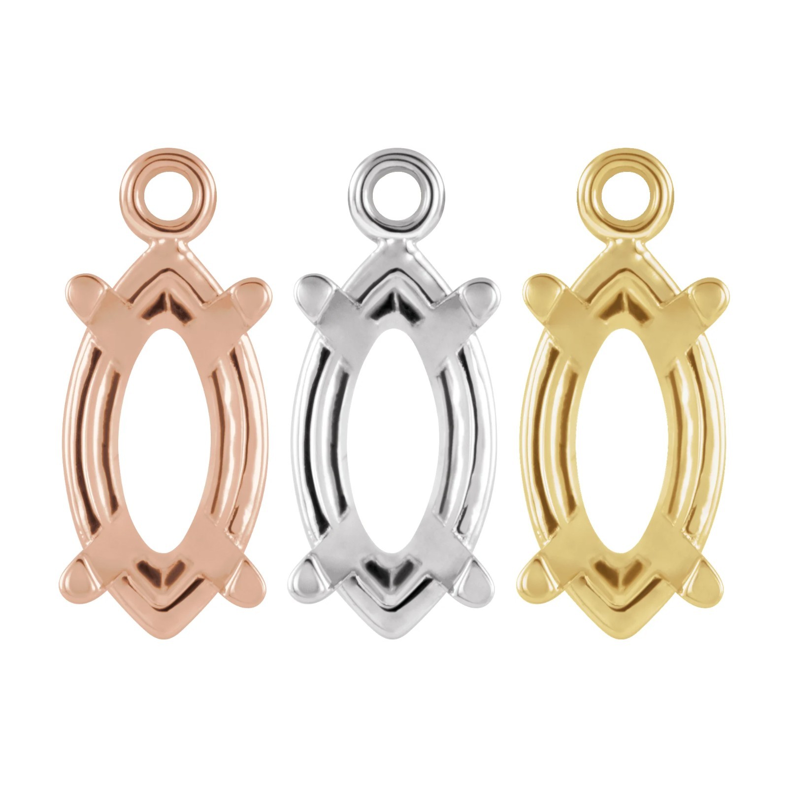 10K 14K 18K Gold, Platinum & Silver 10x5 mm Marquise 4-Prong Dangle
