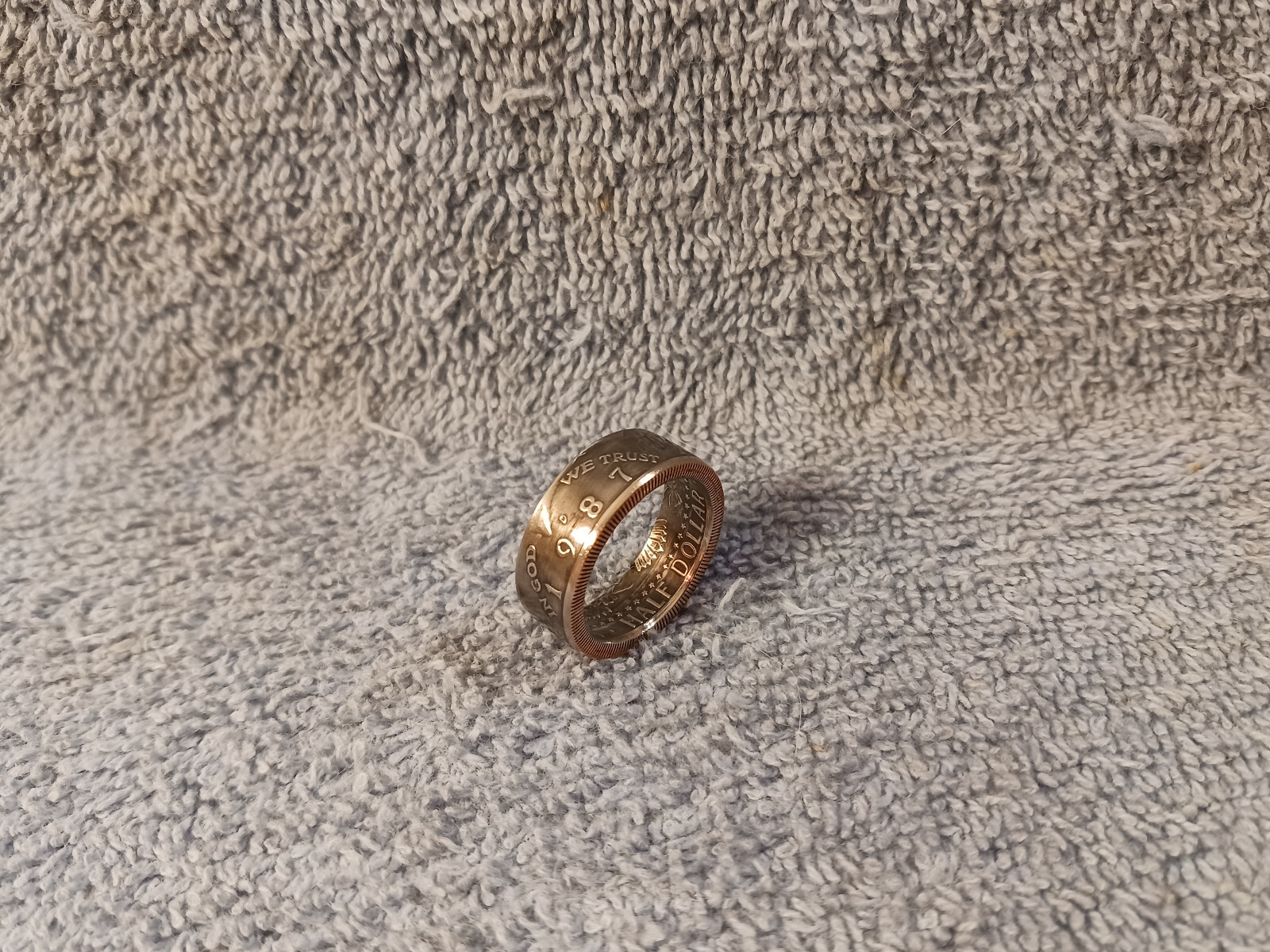 1987 Kennedy Half Dollars  size 9 -/2  coin ring  Handmade mixed metals (B)