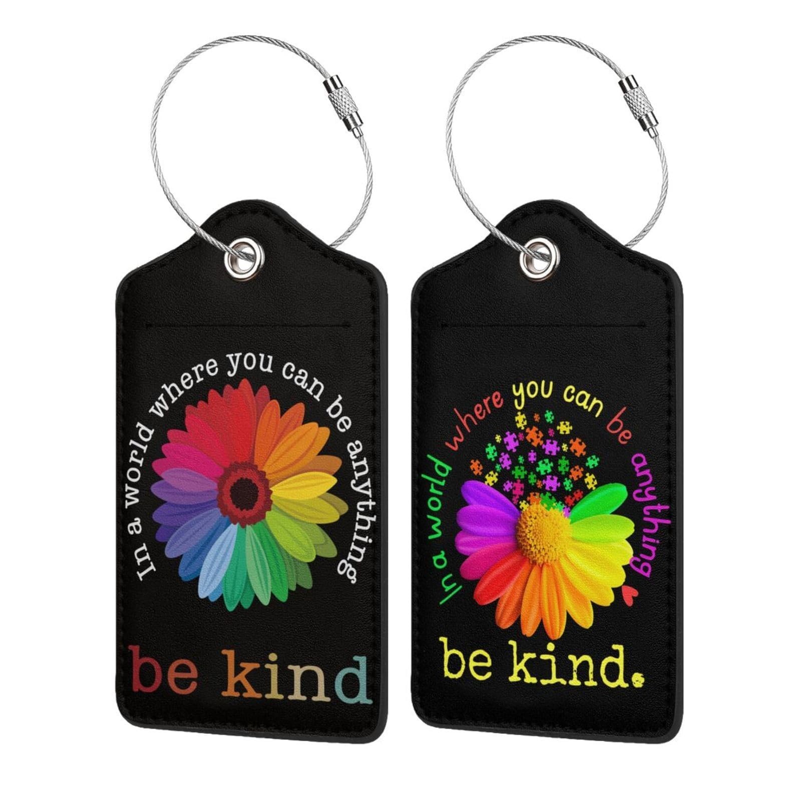 2P Be Kind Luggage Tags Privacy Cover ID Label with Stainless Steel Loop and ...