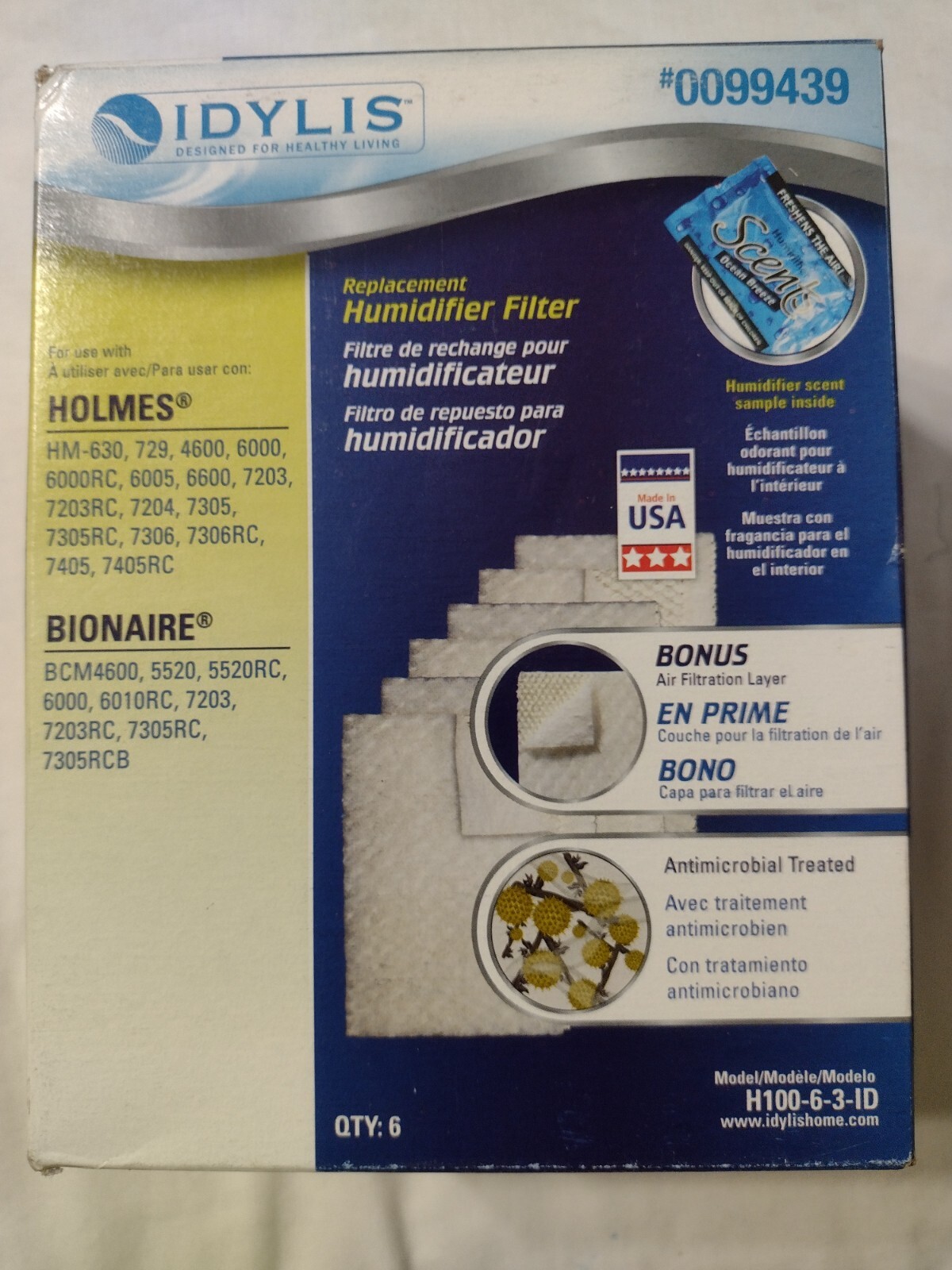 IDYLIS BestAir Wick Replacement Humidifier Filter #0099439 New 6 PACK