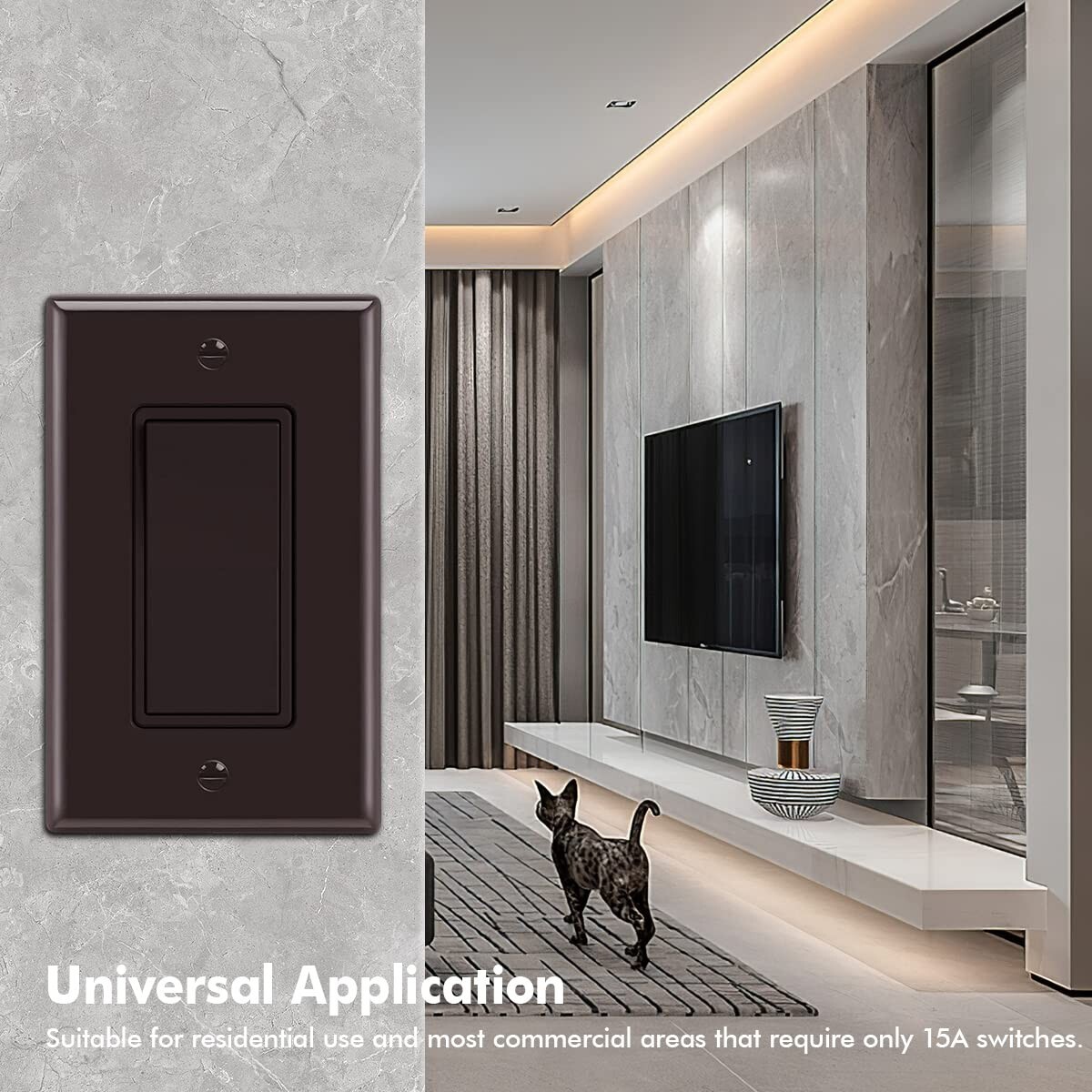 10 Pack Decora Light Switch Brown, Single Pole Paddle Rocker,15A 120V/277V