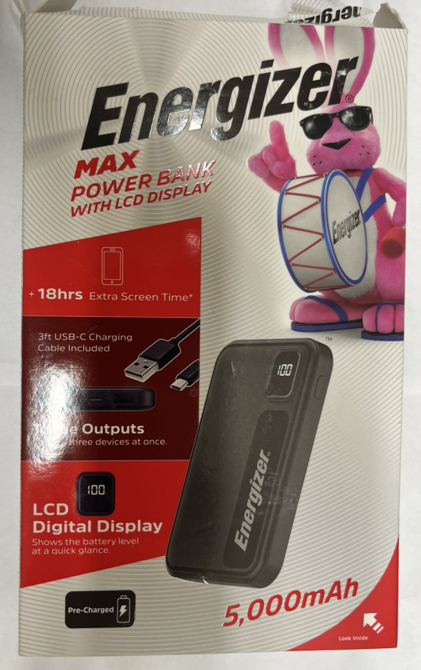 Energizer - MAX 5,000mAh 15W USB-C 3-Port Universal Portable Battery Charger LCD