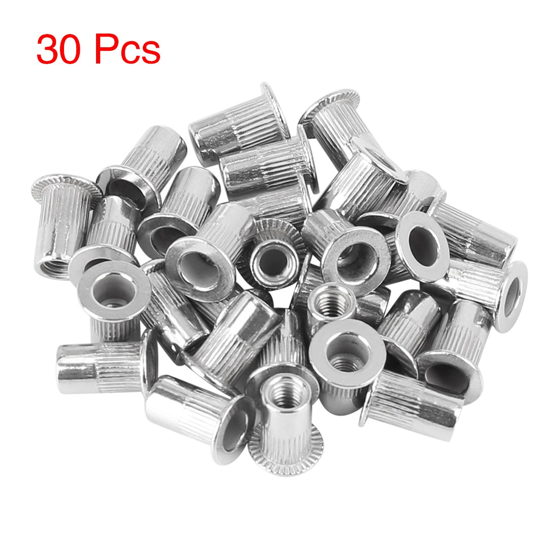 30 Pcs M4 Silver Tone Stainless Steel Car Flat Head Rivet Nut Threaded Insert