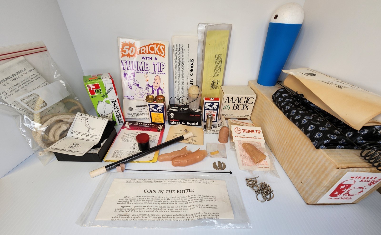 Vintage Magic Trick Lot w/ Miracle Ball & Rings Rope, Coin, Floatint Ball, 50s